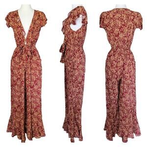 Kivari Quinn Tie Front Ruffle Jumpsuit Free People Capri Floral Jumpsuit
